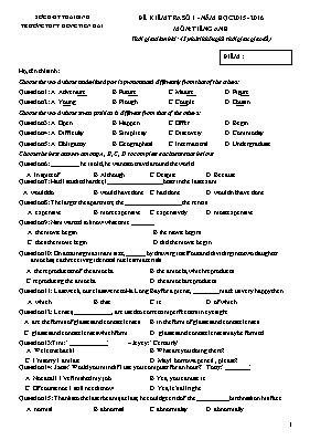 Đề kiểm tra số 1 môn Tiếng Anh Khối 12 - Năm học 2015-2016 - Trường THPT Đông Tiền Hải